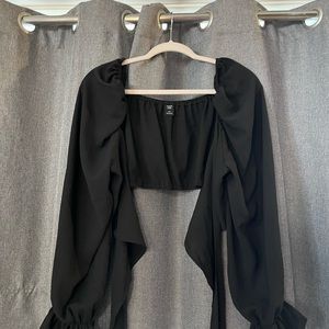 SHEIN Plus Flounce Sleeve Tie Back Wrap Top